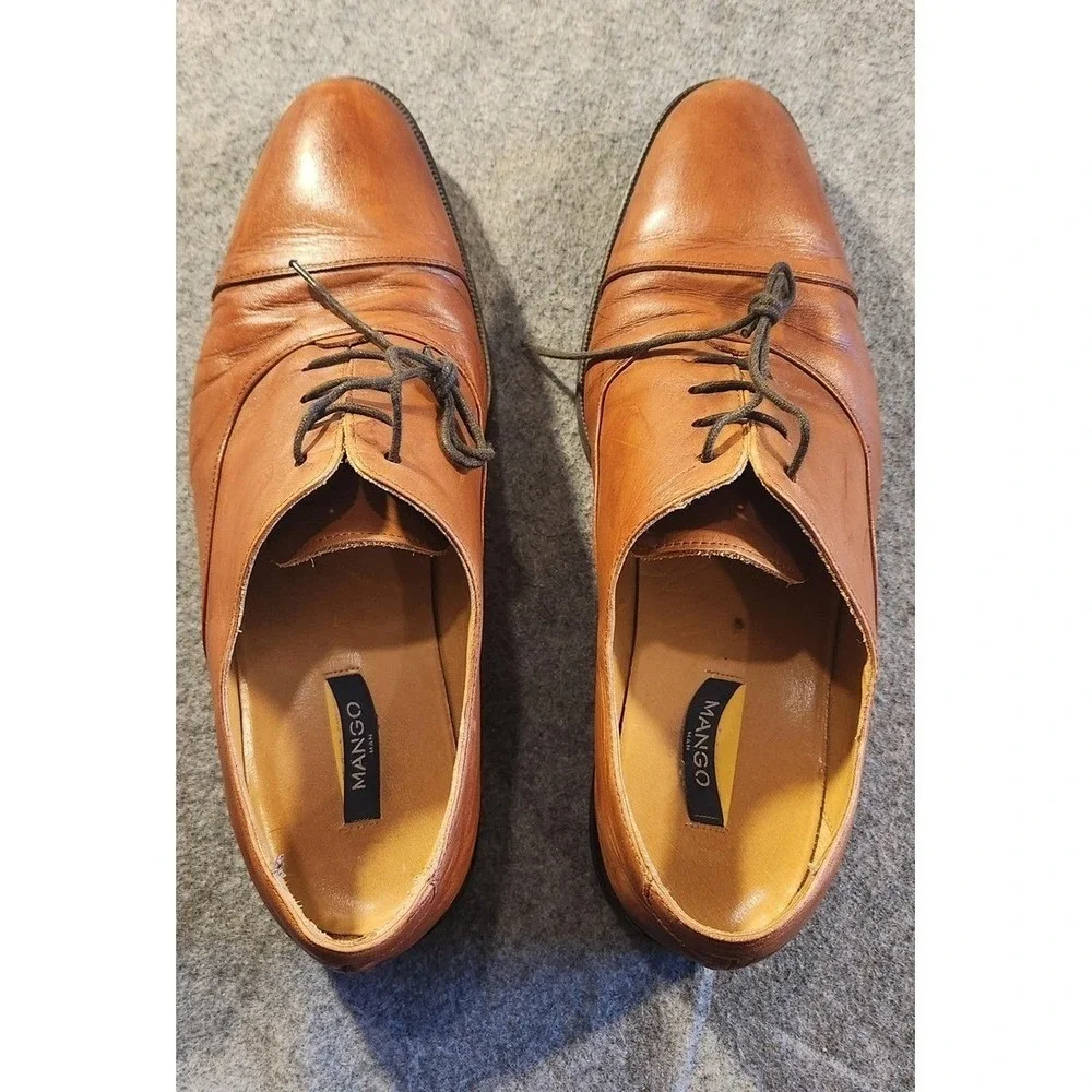 Mango Man Shoes Mens Size 10.5 Brown‎ Leather Cap Toe Oxford Dress Made In Spain